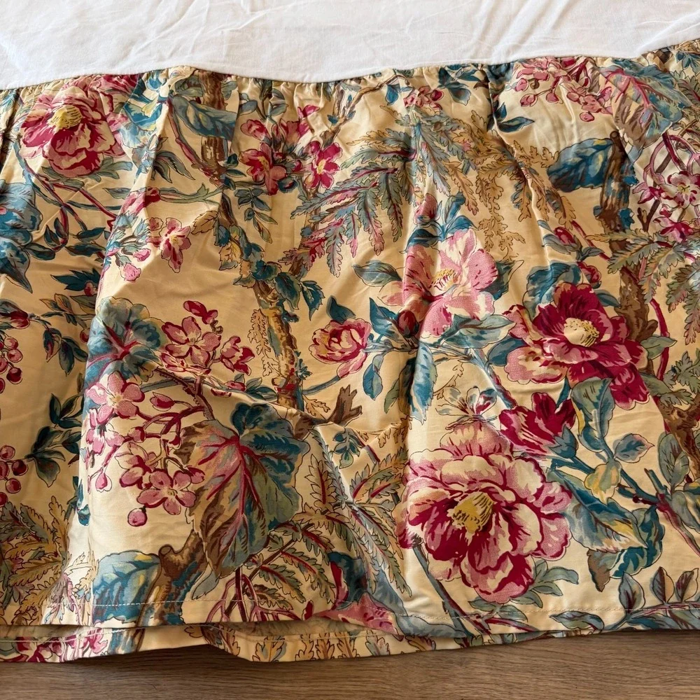 Vtg Ralph Lauren Ruffled Bedskirt Tangier Floral Queen Yellow Romantic Retired